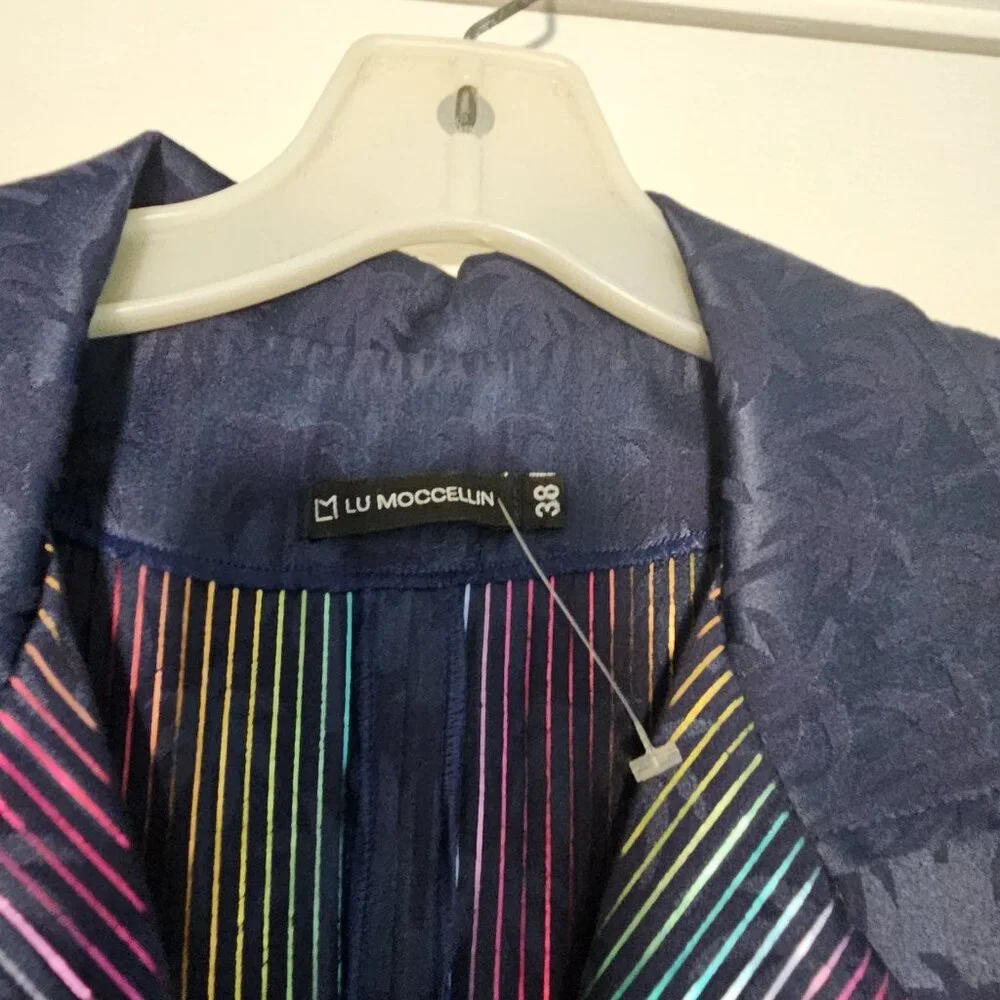 Lu Moccellin Womens Blue Palm Tree Print Belted Button Down Midi Dress 8 US 38eu - Picture 9 of 9